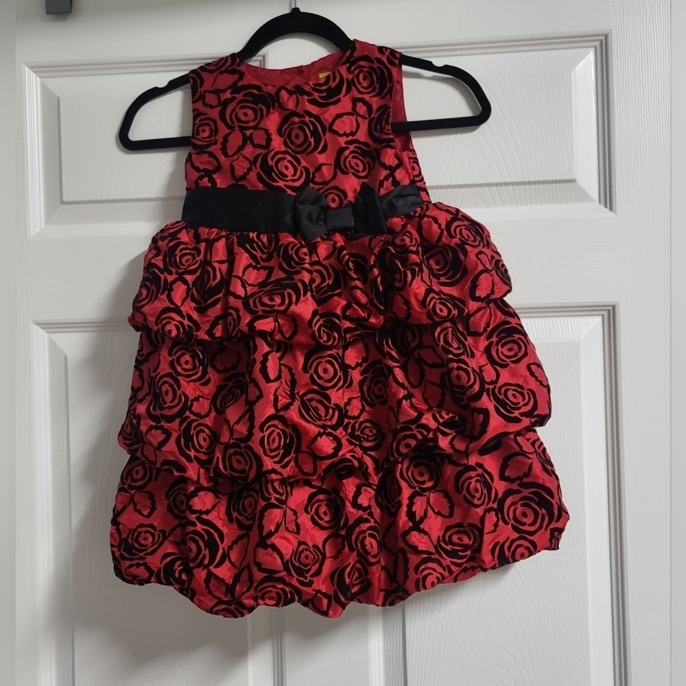 Penelope Mack - NWOT - Red Bubble Dress with Black Velvet Design - Size 5